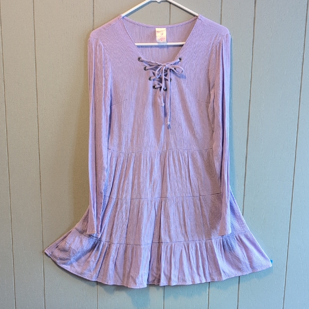 No Boundaries Purple Lace-Up Long Sleeve Dress